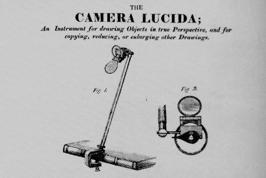 Diagrams of the components of a camera lucida. The camera lucida